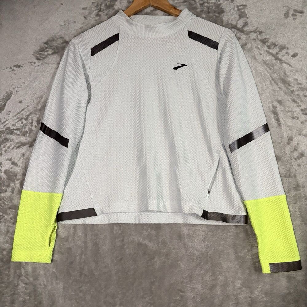 Brooks Carbonite Long Sleeve Running Shirt Women's Medium Ice Grey Neon Reflect